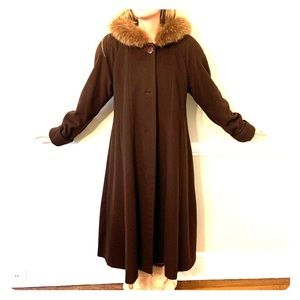 Andrea Collection fox fur hooded wool full length